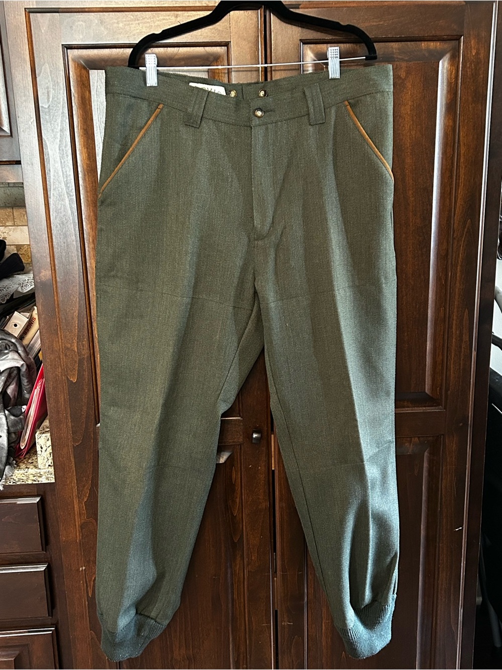 Y2K Orvis Sz 40 x 31 Olive Herringbone Shooting Breek Trousers knit cuff
